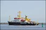 Das Wracksuch, Vermessungs und Forschungschiff  Deneb  des Bundesamtes für Seeschifffahrt und Hydrographie verlässt am 09.07.13 Warnemünde in Richtung Ostsee. 