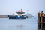 Offshore WIELINGEN (IMO 9729374) bei leichtem Seenebel einlaufend in den Sassnitzer Hafen. - 02.03.2021