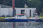 Das Küstenstreifenboot GRANITZ der Wasserschutzpolizei wartete Mitte August 2023 im Hafen von Sassnitz auf den nächsten Einsatz.