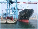 Löschen von Containern von der MG Ocean in Genova.