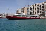 ATLANTIS der Firma Captain Morgan Cruises liegt am 13.05.2014 im Fährhafen Sliema auf Malta. Das für Hafenrundfahrten gedachte Schiff kann 499 Passagiere aufnehmen und hat 330 BRZ.