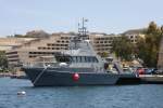 Wachboot P 24 für den Küsten- und Fischereischutz auf Malta im Hafen Valletta am 13.5.2014.