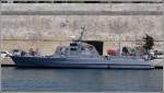 Das Patroullienboot P 32 (ex DDR Volksmarine G 33/GS 20) der Maritime Squadron der Armed Forces of Malta (AFM) wurde 1971-72 gebaut, ist 22,6 m lang, 4,7 m breit und erreicht eine Geschwindigkeit von 24 kn. Aufgenommen am 27.03.2009 im Marsamxett Harbour von Valletta.