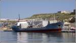 Die 1975 gebaute CHALLENGER (IMO 7396642) ist beim Lschen/Laden im Grand Harbour ihres Heimathafens Valletta leicht in Schieflage geraten. Sie ist 81 m lang, 14 m breit und hat eine GT von 1982. 27.03.2009