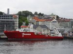 FUGRO-GALAXY(IMO:9583445; L=66;B=14mtr; Flagge:Bahamas; Baujahr 2011)ist ein research vessel und hat im Hafen von Bergen angelegt; 160717