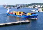 Containerschiff ''MUSIC'', IMO.9328053, Flagge Portugal, in Gdynia (GDY) im August 2017.