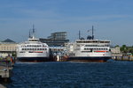 M/F Hamlet (links) und M/F Aurora Af Helsingborg im Fährhafen von Helsingborg (Knutpunkten) am 22.05.2016.