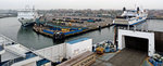 Hafen Trelleborg /Schweden, von Bord der TT-Line-Fähre NILS HOLGERSSON aufgenommen am 01.11.2010. Im Hintergrund rechts die NILS DACKE (TT-Line), links die GALILEUSZ (Unity-Line)