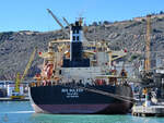 Der im Jahr 2010 gebaute Massengutfrachter IBIS BULKER (IMO: 9441324) hat im Hafen von Barcelona angelegt. (November 2022)