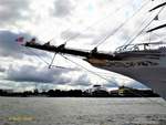 Bugpartie der SEA CLOUD II (IMO 9171292) am 21.8.2017, Hamburg, Überseebrücke / Kreuzfahrtschiff, 3-Mastsegler / BRZ 3.489 / Lüa 105,9 m, B 16 m, Tg 5,18 m / 2 Diesel Krupp MaK 8 M 20, ges. 2.480 kW (3.373 PS), 1 Verstellpropeller, 13 kn / Segelfläche 2.324 m² / 96 Pass. / Gebaut 2001 bei Astilleros Gondan, SA, El Muelle Figueras, Spanien / Flagge: Malta, Heimathafen: Valetta /