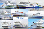 Aktuelle Flotte der TT-Line (Stand: 24.01.2023): TT-Line Schiffe AKKA, HUCKLEBERRY FINN, MARCO POLO, NILS DACKE, NILS HOLGERSSON, PETER PAN, ROBIN HOOD, TINKER BELL und TOM SAWYER in und vor