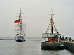 Die Gorch Fock I fast an ihrem Liegeplatz im Hafen von Stralsund angekommen am 15.12.08