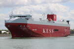 Die Seine Highway auf dem Seeweg von Rostock ins norwegische Dramme beim Auslaufen am 24.05.2025 in Warnemünde.