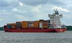 Containerschiff  Amerdijk,  Heimathafen Monrovia, IMO: 9491472 auf dem Weg zum Hamburger Hafen passiert am 05.06.2014 das Schulauer  Fährhaus .