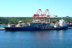 Containerschiff 'ARICA', IMO 9399741, Flagge: Liberia. Im Hafen von Halifax am 29.09.2018.