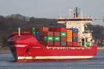 Frachtschiff ALEXANDER B; Aufnahmeort: Elbe/Hafen Hamburg, Deutschland; Datum: 20.02.2014; Info:  (IMO 9328649)  ex: MAERSK RUNDVIK bis 10.2007 / Feederschiff / BRZ 14.072 / Lüa 154,59 m, B 24,5 m, Tg 9,5 m / 1 MAN-Diesel, 7 S 50 MC-C, 11.060 kW (15.042 PS), 19,3 kn / 2006 bei Hegemann Rolandwerft, Bremen 