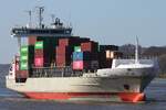 Frachtschiff BIANCA RAMBOW (IMO 9297591); Eigner/Betreiber: Unifeeder; Datum: 07.04.2026; Aufnahmeort: Elbe/Hafen Hamburg, Deutschland.