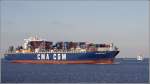 David und Goliath: die knapp 100 m lange SIDERFLY (IMO 8412405) und die fast 350 m lange CMA CGM FIDELIO (IMO 9299642) begegnen sich am 28.01.2011 in der Elbmndung.