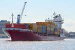 Die Containerships VII IMO-Nummer:9250098 Flagge:Finnland Lnge:158.0m Breite:24.0m Baujahr:2002 Bauwerft:Sietas,Hamburg Deutschland am 20.04.13 bei Rendsburg im Nord-Ostsee-Kanal.