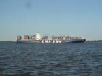 Containerschiff  CMA CGM CHOPIN  - passiert Krautsand Richtung Hamburg - Foto vom 13.06.2013