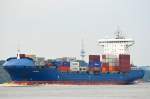 Die Calisto IMO-Nummer:9306067 Flagge:Liberia Länge:168.0m Breite:25.0m Baujahr:2005 Bauwerft:Jiangsu Yangzijiang Shipyard,Jiangyin China passiert auslaufend aus Hamburg Lühe am 15.07.14