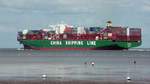 Containerschiff  CSCL Globe  am Duhner Watt bei Cuxhaven, 10.9.2015 