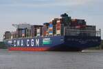 Containerfrachtschiff CMA CGM RIVOLI;  Eigner/Betreiber: CMA CGM; Aufnahmeort: Elbe/Hafen Hamburg, Deutschland; Datum: 17.06.2025; Info: (IMO 9839193 ) Das Bild zeigt die CMA CGM RIVOLI beim Auslaufen auf  Höhe Teufelsbrück. Containerfrachtschiff CMA CGM RIVOLI;  Eigner/Betreiber: CMA CGM; Aufnahmeort: Elbe/Hafen Hamburg, Deutschland; Datum: 17.06.2025; Info: (IMO 9839193 ) Das Bild zeigt die CMA CGM RIVOLI beim Auslaufen auf  Höhe Teufelsbrück.