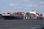 Containerfrachtschiff CMA CGM GEMINI (IMO 9410791); Eigner/Betreiber: CMA CGM; Datum: 15.08.2025; Aufnahmeort: Elbe/Hafen Hamburg, Deutschland.