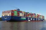 Containerfrachtschiff CMA CGM PALAIS ROYAL (IMO 9839181); Datum: 13.08.2026; Aufnahmeort: Elbe/Hafen Hamburg, Deutschland.