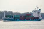 Feeder Dornbusch IMO-Nummer:9126211 Lnge:101.0m Breite:18.0m Baujahr:1996 Bauwerft:Sietas Schiffswerft,Hamburg Deutschland Stellpltze fr 508 TEU passiert einlaufend nach Hamburg das Fhrhaus in