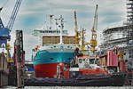 Feederschiff DORNBUSCH (IMO 9126211) und Schlepper BUGSIER 10 am 27.05.2019 im Hafen von Hamburg