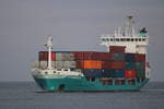 Das Containerschiff Dornbusch auf Ihrem Seeweg von Kaliningrad nach Rostock-Überseehafen beim Einlaufen in Warnemünde.24.10.2020
