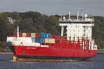 Containerfrachtschiff DINA TRADER (IMO 9354442); Datum: 04.10.2026; Aufnahmeort: Elbe/Hafen Hamburg, Deutschland.