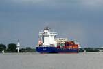 Feeder  EMOTION , IMO 9359258 , 170,08 x 25m , 1440 TEU , am 17.06.2023 auf der  ELBE  Höhe Wedel zu Berg nach Hamburg.