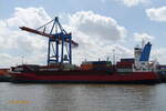 ELBSUMMER (IMO 9429194) am 17.4.2025, Hamburg, Elbe Liegeplatz Athabaskakai /  Ex-Namen: JRS POLLUX 07/2009 - JRS BRISBANE 07/2013 - ELBSUMMER  10/2020 /     Feederschiff /  BRZ 11550 / Lüa