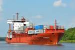 Der Feeder Kornett IMO-Nummer:9354428 Flagge:Antigua und Barbuda Lnge:135.0m Breite:23.0m Baujahr:2007 Bauwerft:Sietas,Hamburg Deutschland Stellpltze fr 868 TEU aufgenommen am 30.06.12 auf dem Nord-Ostsee-Kanal bei Grnental.