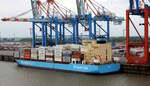 Das 172m lange Containerschiff LAURA MAERSK am 24.05.25 in Bremerhaven