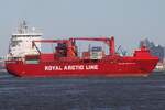 Containerfrachtschiff MALIK ARCTICA (IMO 9618135); Eigner/Betreiber: Royal  Arctic Line; Datum: 29.04.2026; Aufnahmeort: Elbe/Hafen Hamburg, Deutschland.