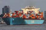 Containerfrachtschiff MAERSK SEOUL (IMO 9306550); Eigner/Betreiber: Maersk; Datum: 09.08.2025; Aufnahmeort: Elbe/Hafen Hamburg, Deutschland. Das Bild zeigt die MAERSK SEOUL auf Höhe Neumühlen.