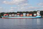 Containerfrachtschiff MAERSK NUBA (IMO 9356115); Eigner/Betreiber: Maersk; Datum: 24.08.2026; Aufnahmeort: Elbe/Hafen Hamburg, Deutschland.