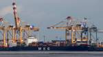 Die MSC Brianna am 07.04.2014 vor Bremerhaven. Sie ist 294m lang und 33m breit.