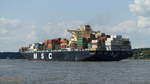 MSC ARICA (IMO 9619452)am 21.8.2019, Hamburg auslaufend, Elbe Höhe Övelgönne /     Ex-Name: Jacob Schulte /    Containerschiff / BRZ 94.017 / Lüa 299,18 m, B 48,2 m, Tg 14,85 m / 1