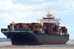 Die MSC ROSHNEY V IMO-Nummer:9337676 Flagge:Liberia Länge:294.0m Breite:32.0m Baujahr:2007 Bauwerft:Hyundai Heavy Industries,Ulsan Südkorea beim einlaufen nach Hamburg aufgenommen vom Ponton