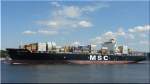 MSC SORAYA elbabwärts unterwegs.(27.7.09) Bj. 2008 i S-Korea, 277 m lang, 73.262 tdw und 24,5 kn schnell.