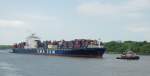 Hamb. am 19.5.10 - CMA CGM JAMAICA luft ein, Hhe Finkenwerder.( Bj.2006, 264 m lang, kann 24 kn laufen, Tragfhigkeit 53.663 tdw)