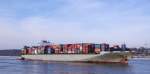 Hamburg am 5.1.11 - HANNOVER BRIDGE in Höhe Finkenwerder elbaufwärts unterwegs, hat es gleich bis zum Liegeplatz geschafft.(Bj.2006, 98.747 twd)