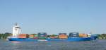 TRANSJORUND passiert HH-Finkenwerder. 141.6m lang, 809 TEU, Bj 2007. Unter cypriotischer Flagge, aber deutsche Reederei und Eigner.(Bild v 13.5.08)