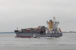 Der Container-Frachter OOCL NEVSKIY, IMO-Nr.: 9129469, am 26.05.07 vor der holländischen Küste. Das Schiff wurde gebaut von der J.J. Sietas GmbH & Co.KG. in Hamburg und fährt unter der Flagge von Antigua & Barbuda. Der Heimathafen ist Saint John´s. Das Schiff fährt inzwischen unter dem Namen  ATLANTIC COAST .