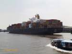 PRAHA  (IMO 9232072) am 18.7.2014, Hamburg einlaufend, Elbe Höhe Airbus-Werke Finkenwerder /  Ex-Name: HANJIN PRAHA (bis 05.2013)  Containerschiff / BRZ 50.272 / Lüa 282,1 m, B 32,2 m, Tg 13