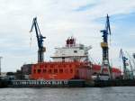 Die Rio Bravo (IMO 9348091 , 286,46 x 40 , Tg. 13,50 , TEU 5905) lag am 03.07.2014 im Dock 17 von Blohm & Voss im Hafen HH 